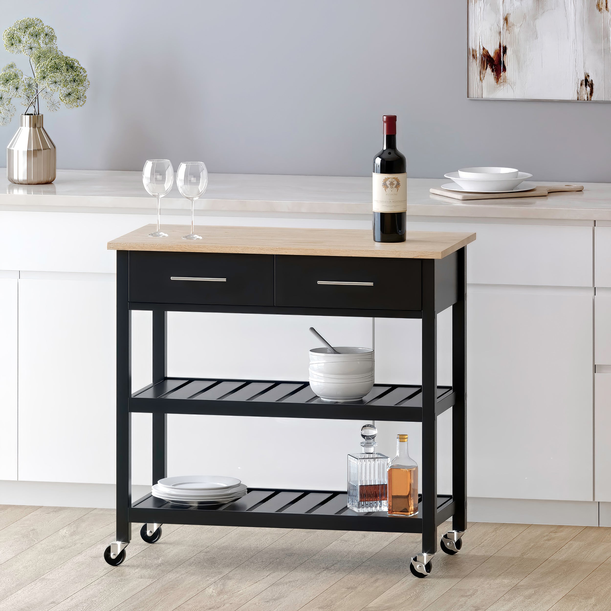 Enon Contemporary Kitchen Cart with Wheels