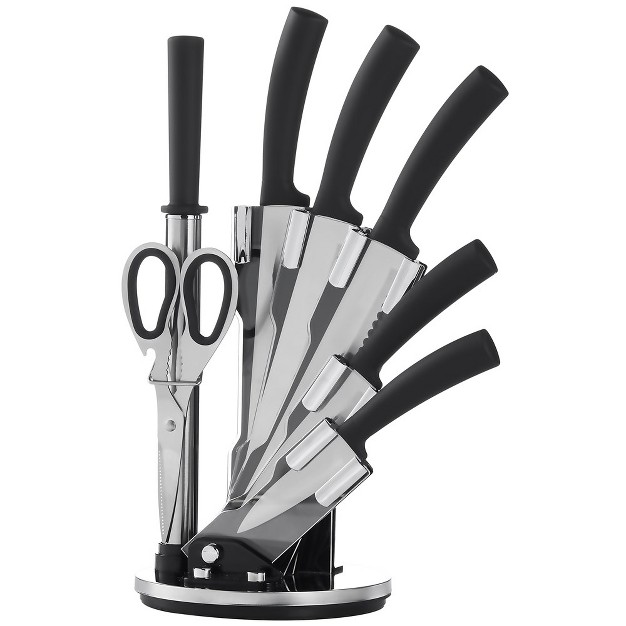 Cheer Collection 7 Piece Kitchen Knife Set With Chic Swivel Display Stand