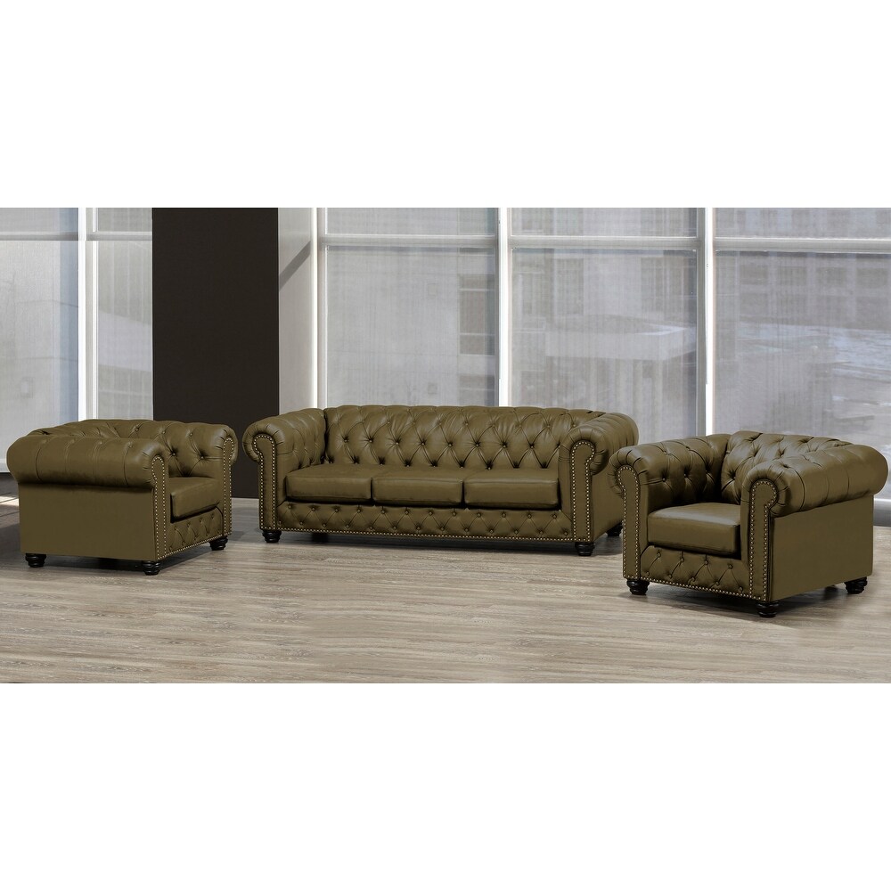 Wigan Top Grain Leather Sofa and Two Chair Set