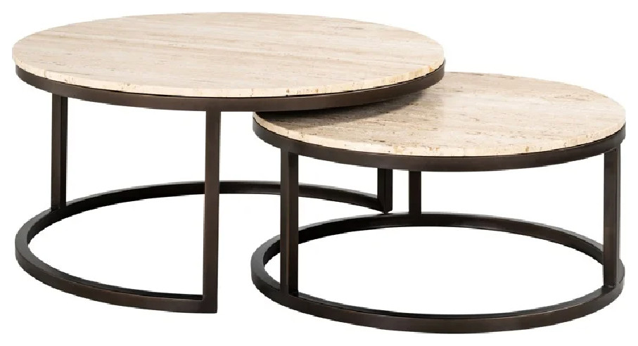 Round Travertine Nesting Coffee Tables  Set of 2  OROA Avalon   Transitional   Coffee Table Sets   by Oroa   Distinctive Furniture  Houzz