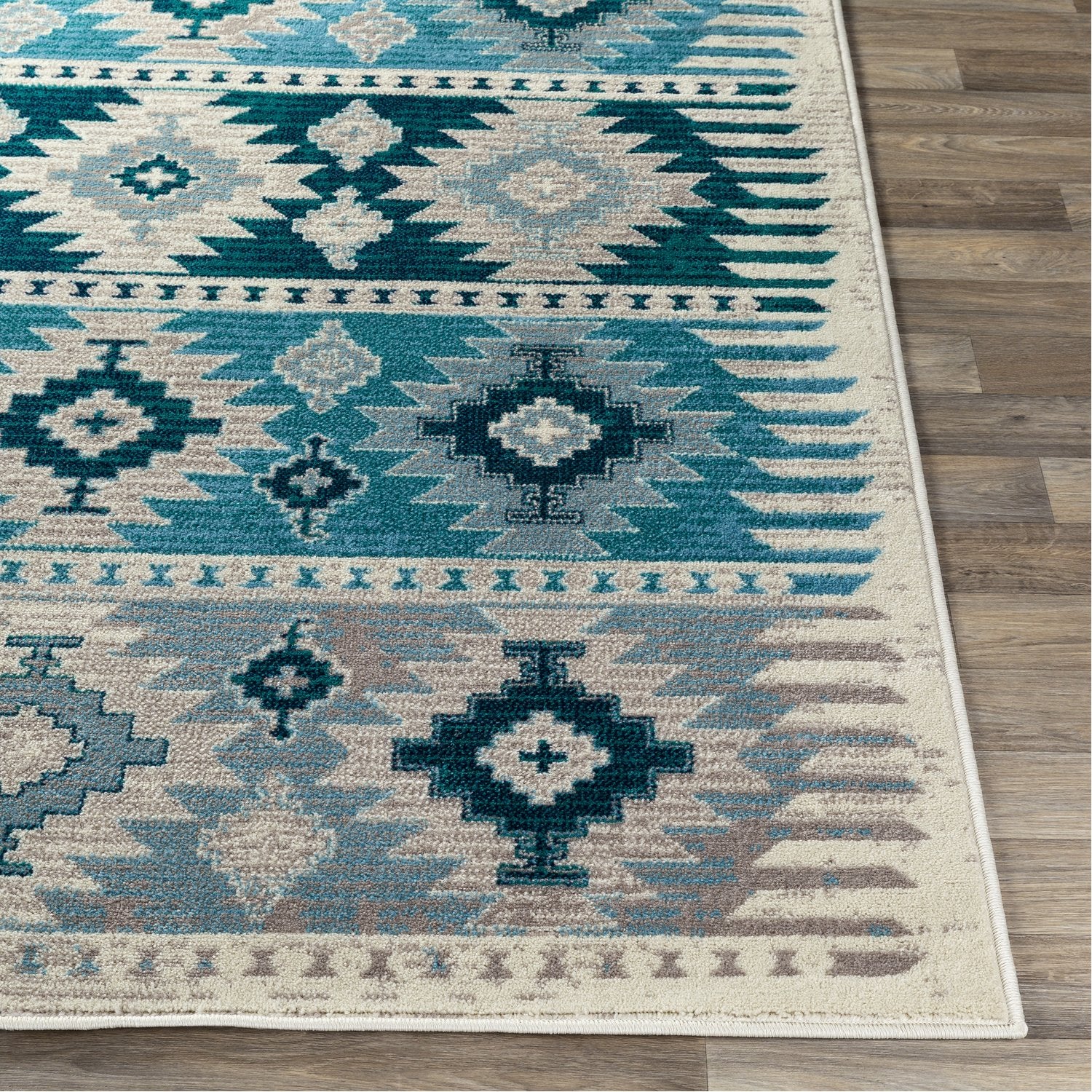 Paramount Rug in Aqua, Teal, Dark Blue, Light Gray, Cream