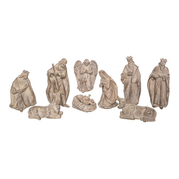 Transpac Resin 7 In Off white Christmas Rustic Nativity Figurines Set Of 9