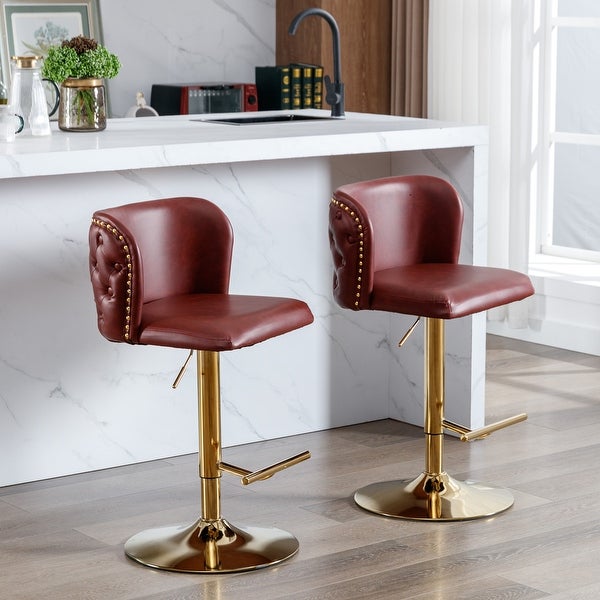 Set of 2 PU Leather Swivel Barstools with Adjusatble Seat Height