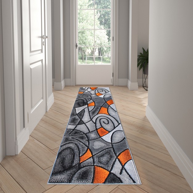 Emma And Oliver Contemporary Abstract Geometric Olefin Accent Rug In Gradient Shades With Natural Jute Backing