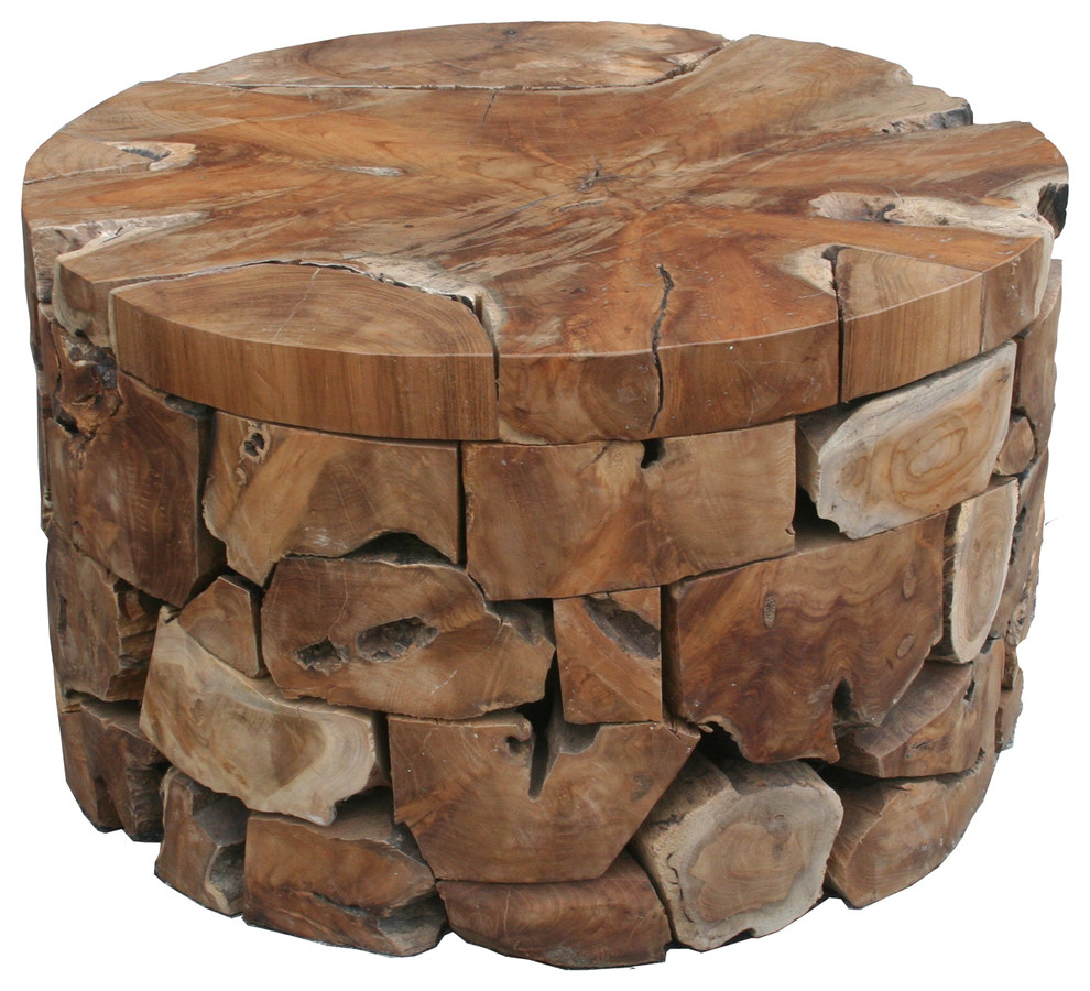 Teak Wood Round Akara Coffee Table   28 Inch   Rustic   Coffee Tables   by Chic Teak  Houzz