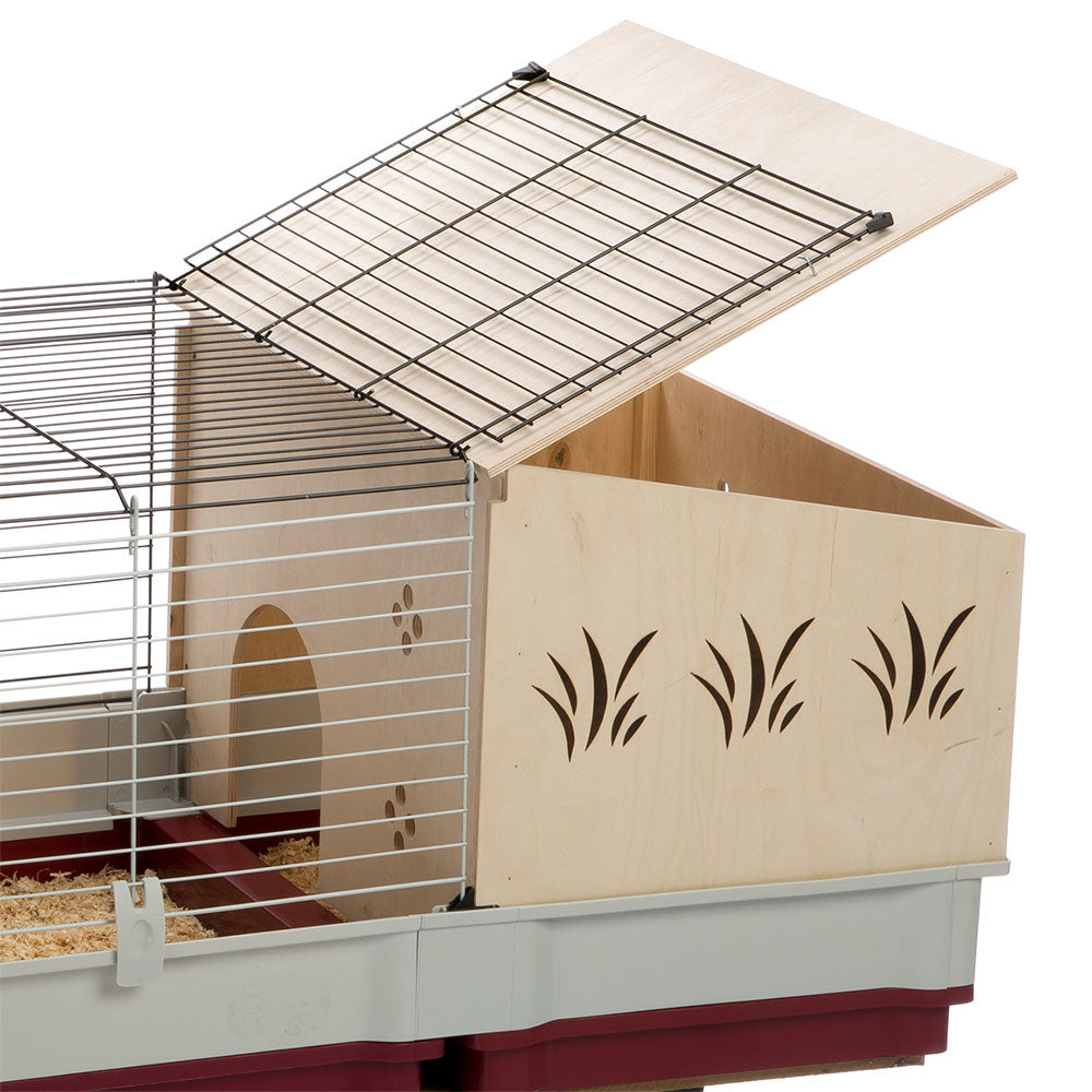 Ferplast Krolik XL Rabbit Cage 140 (Includes Wood Hutch) | 55.9L x 23.62W x 19.7H inches | Burgundy and Cream