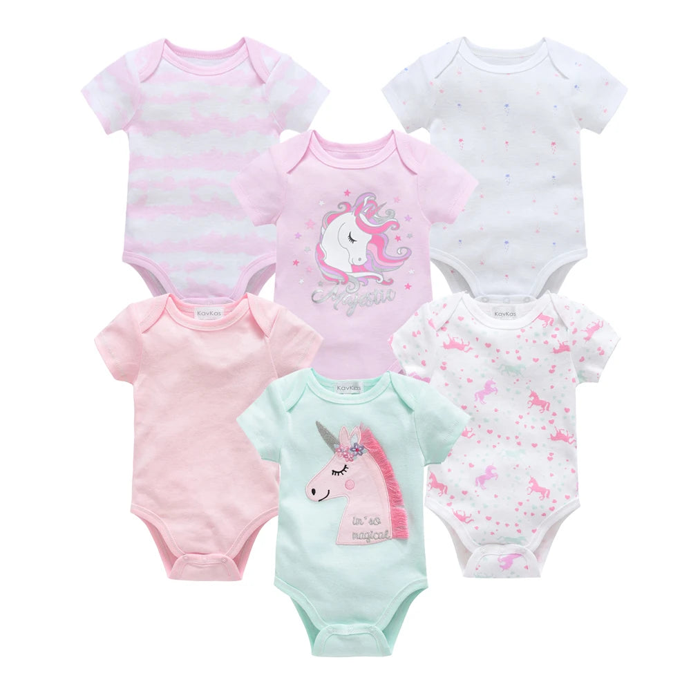 Kavkas Baby Girls Bodysuits 6 pcs/lot Summer Cotton Baby Clothes Short Sleeve Newborn body bebe 0-3 months Infant Clothing