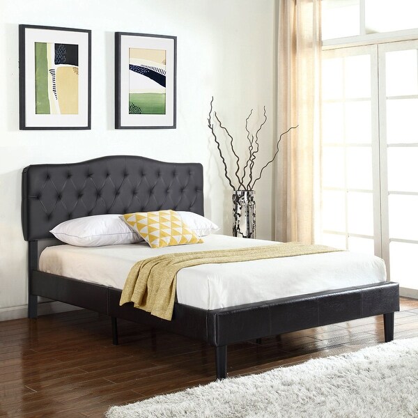 Modern Height Adjustable Tufted Faux Leather Upholstered Headboard，Black - - 36083327