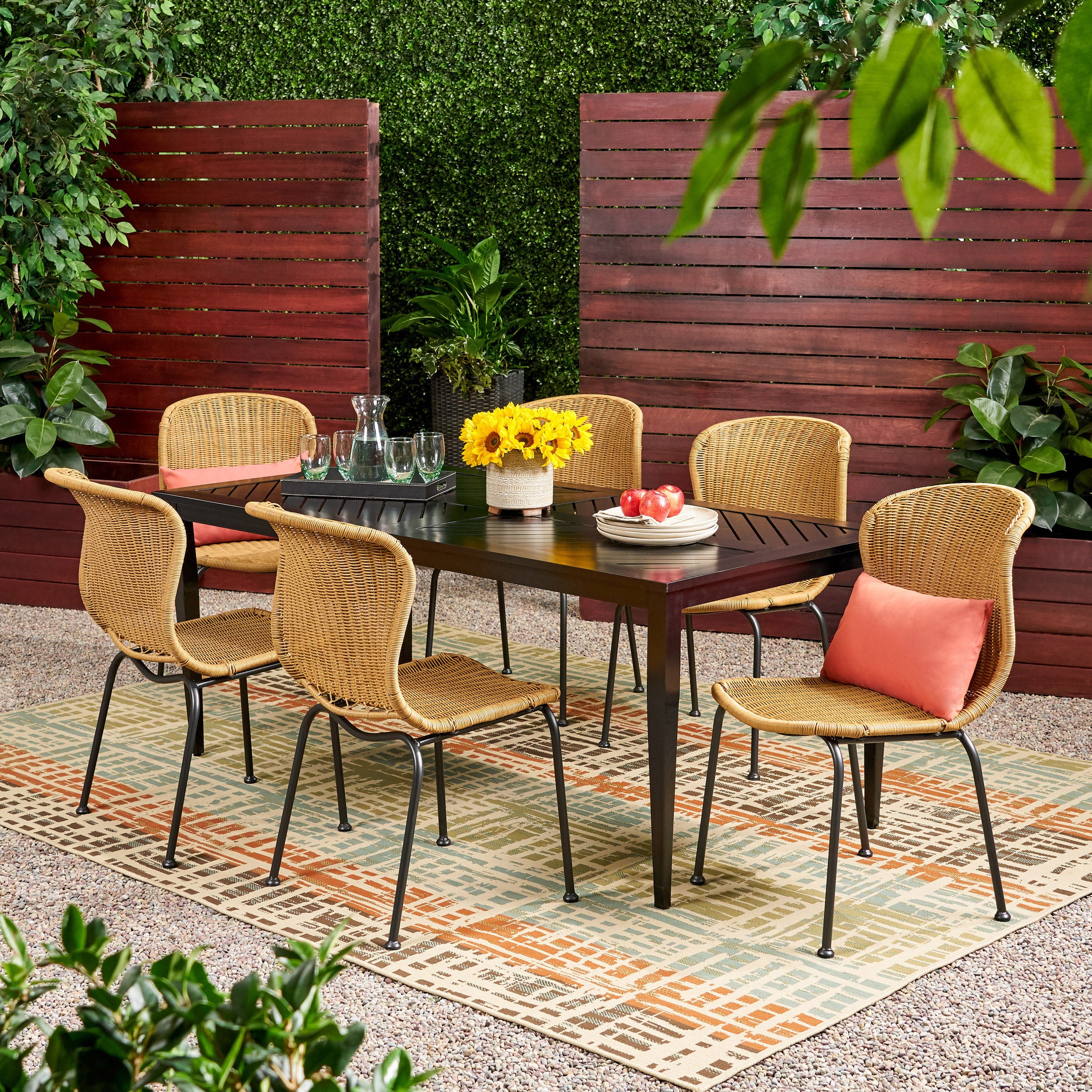 Akim Outdoor Boho Wicker 6 Seater Dining Set