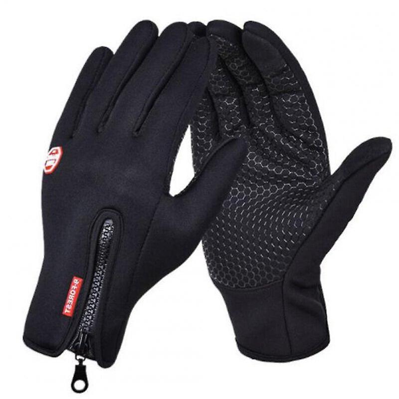 Windproof Sports Gloves Zippered Touch Screen Snowboard Skiing Climbing Cycling Black