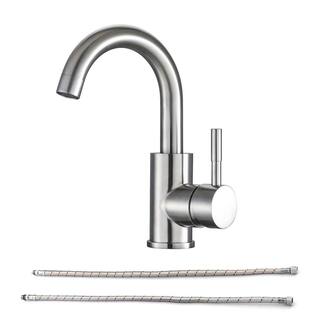 LORDEAR Single-Handle Single Hole Vessel Bathroom Faucet with Deck Plate and Hose in Brushed Nickel H-SLC2012-SS