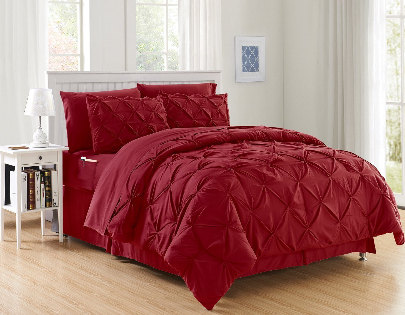 Elegant Comfort Burgundy Red 8 Piece Bed in a Bag Comforter Set with Sheets， Full/Queen