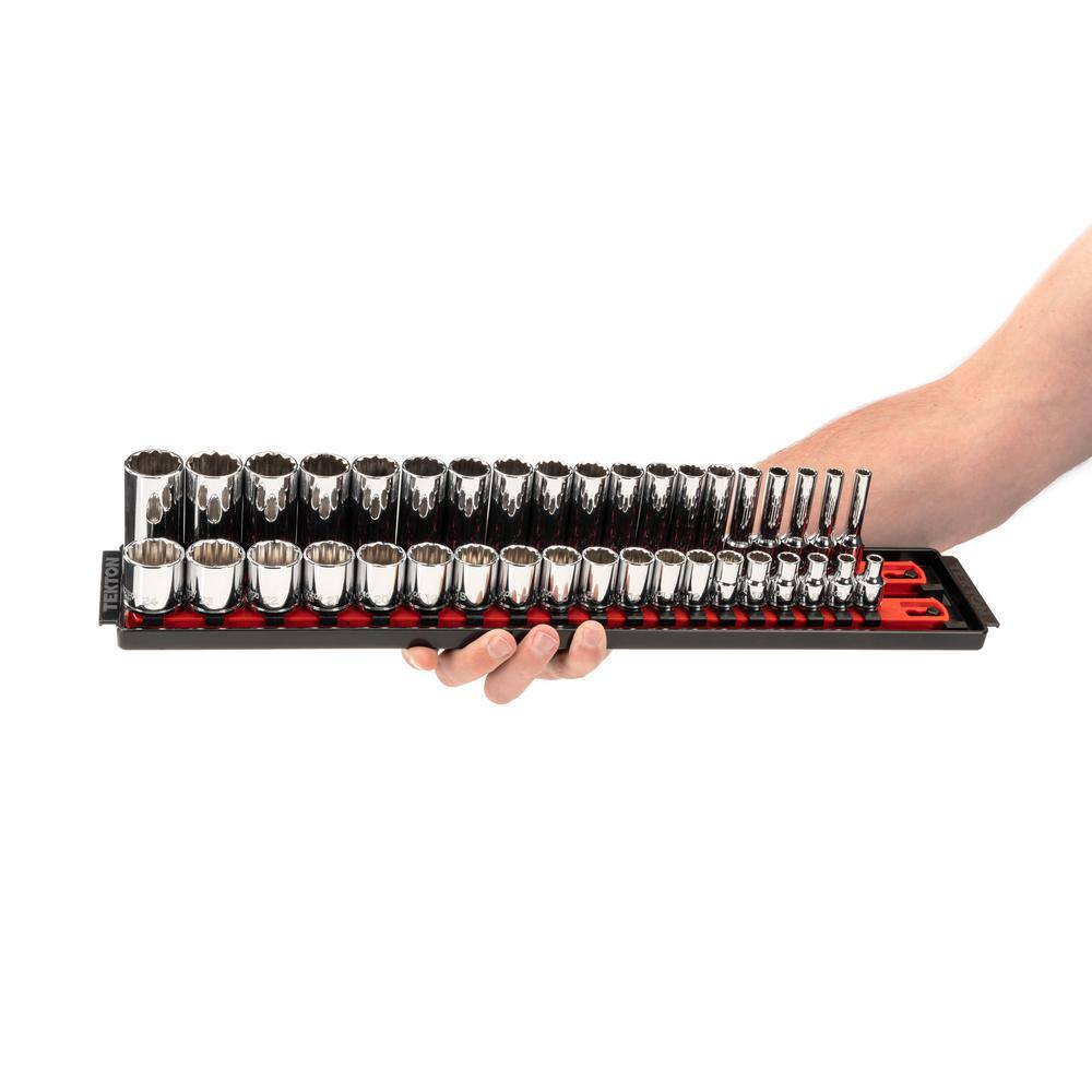 TEKTON 38 in. Drive 12-Point Socket Set with Rails (14 in.-1 in. 6 mm-24 mm) (68-Piece) SHD91221