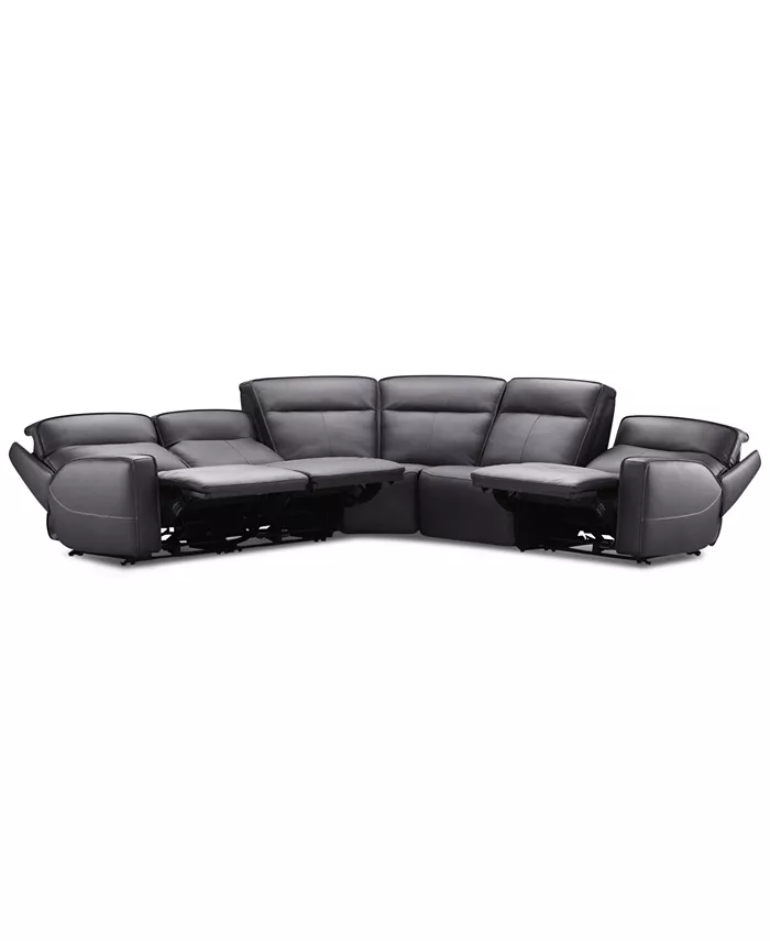 Furniture Dextan Leather 5-Pc. Sectional with 3 Power Recliners