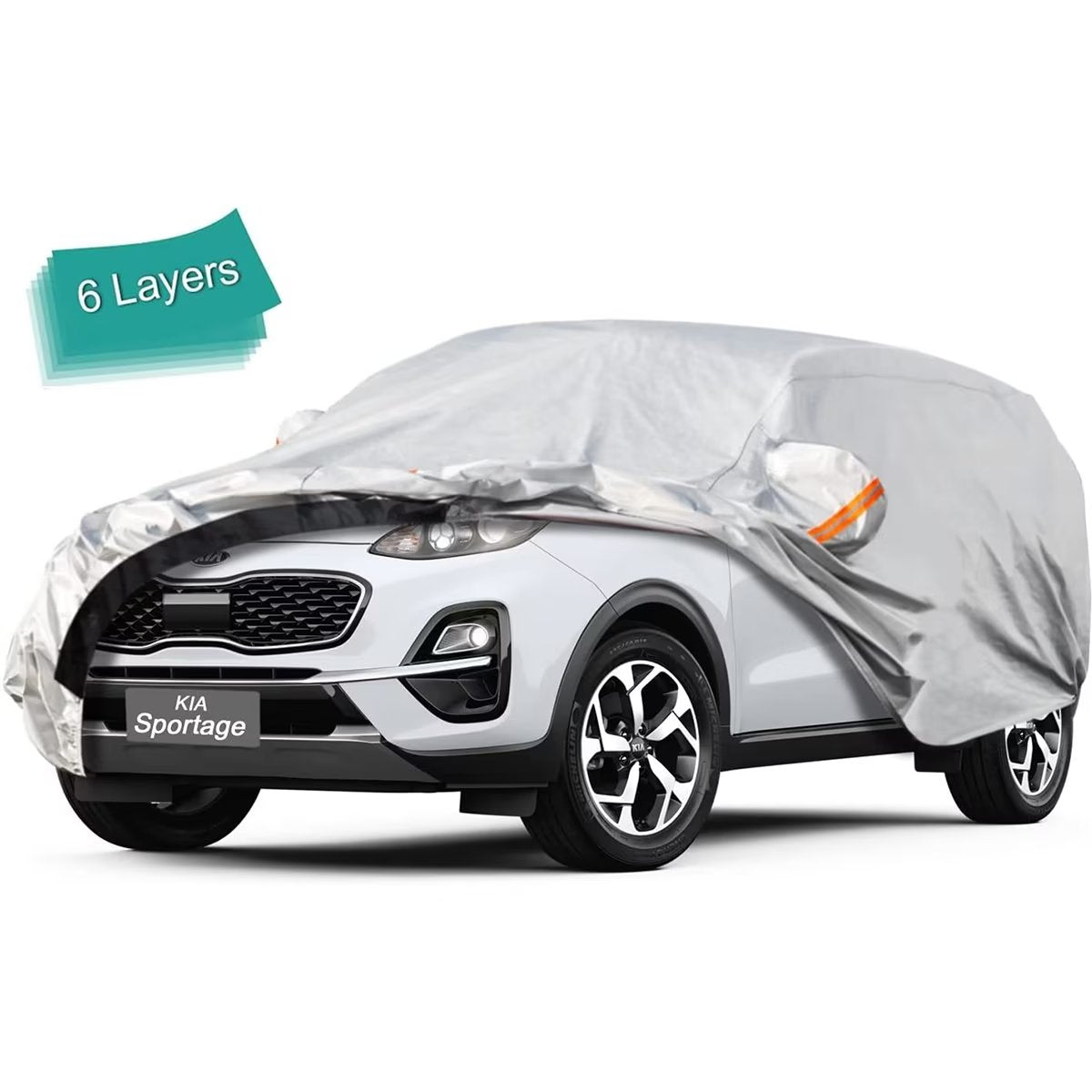 KouKou SUV Car Cover Custom Fit Kia Sportage from 2010 to 2022， 6 Layer Heavy Duty Full Exterior Cover Waterproof All Weather， Silver