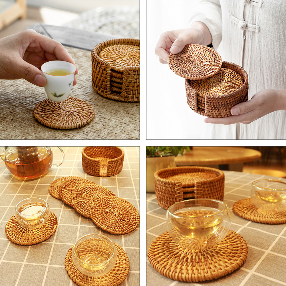 HOMEMAXS 1 Set Coaster Braided Insulating Pad Thicken Woven Cup Holder Tea Cup Pads