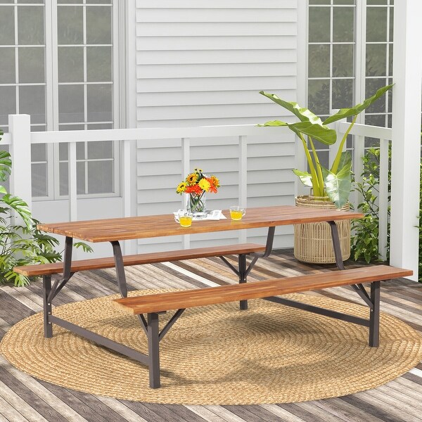 6Person Outdoor Picnic Table and Bench Set with 2 Inch Umbrella Hole