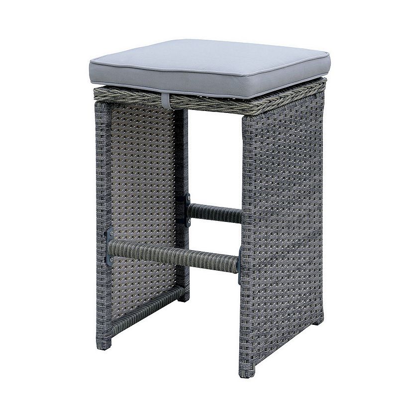 6 Piece Patio Bar Stool In Aluminum Wicker Frame And Padded Fabric Seat， Gray