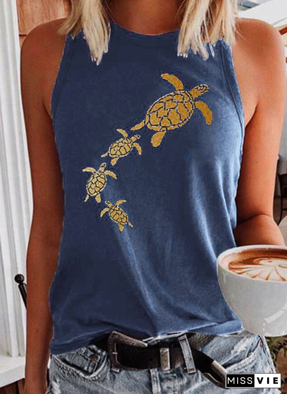 Turtle Casual Cotton-Blend Women Tanks & Camis