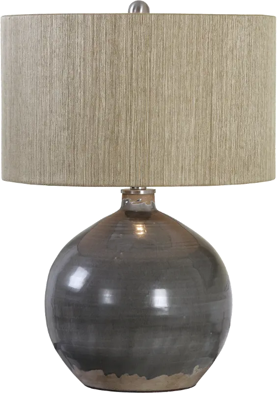 Charcoal Gray Ceramic Table Lamp with Nickel Accents