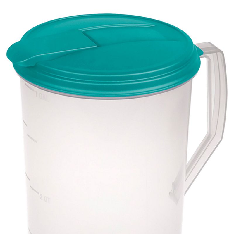 Sterilite 1-Gallon Round Plastic Pitcher and Spout， Clear w/ Color Lid (18 Pack)