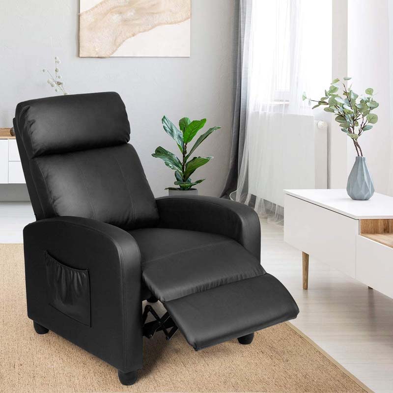 PU Leather Massage Recliner Sofa Modern Recliner Chair Winback Single Sofa with Side Pocket