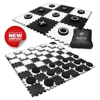 SWOOC Giant Checkers and Tic Tac Toe Game 4 ft. x 4 ft. 100% High Density EVA Foam Mat and Pieces EVA-CHK-TIC