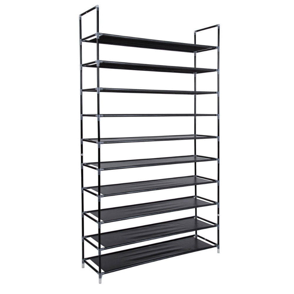 Zimtown 10-Tier 50 Pairs Shoe Rack Shoe Shelf Tower Stand Holder Shoe Cabinet Shoe Storage Organizer for Entryway Closet Bedroom，Black Finish