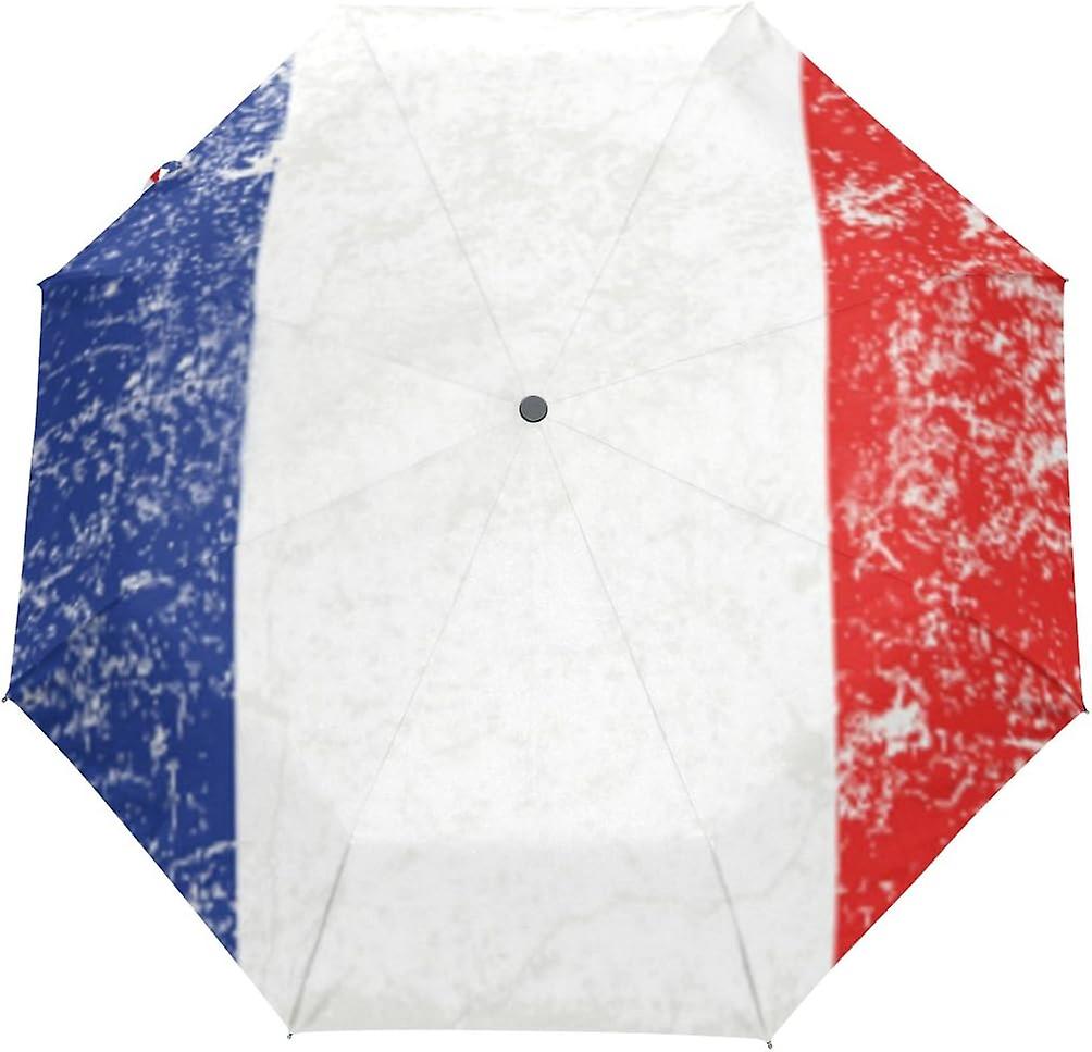 Top Carpenter Grunge Styled Flag Of France Anti Uv Windproof Travel Umbrella Parasol With Auto Open/close Button