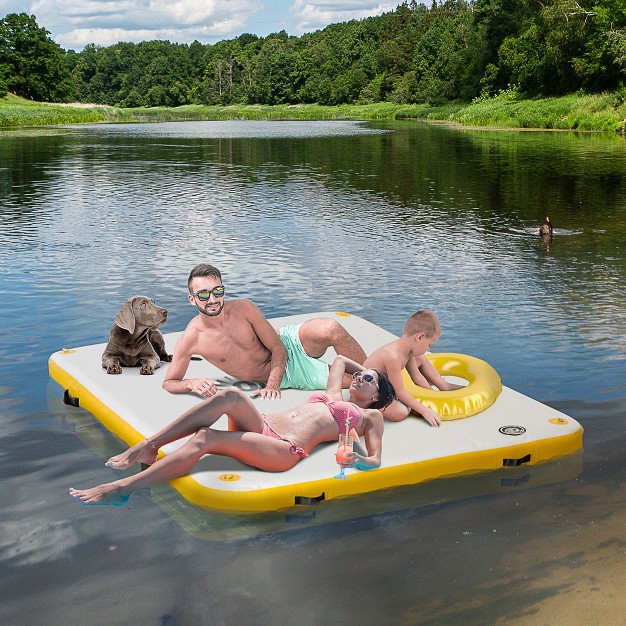 Outsunny 6 x27 X 6 x27 Water Inflatable Floating Dock Rafting Platform Island Large Mat With Air Pump amp Backpack For Pool Beach Ocean Yellow