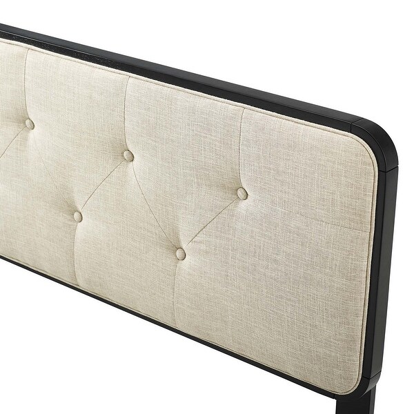 Glendale Traditional Beige Fabric Button Tufted Full Size Black Wooden Headboard - - 32158001