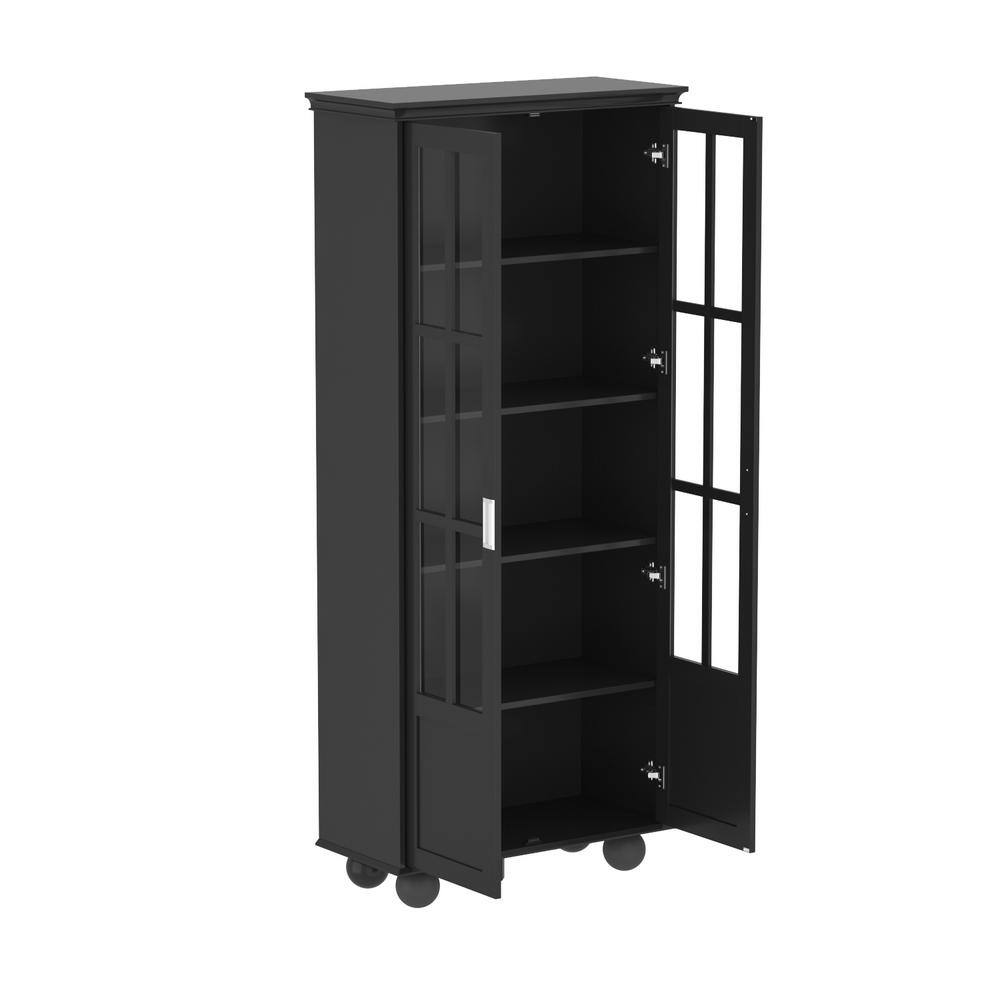 FUFUGAGA 72.3 in. Black Wood 5-Shelf Standard Bookcase with Ball-Shape Legs DRF-WFKF180068-01-d