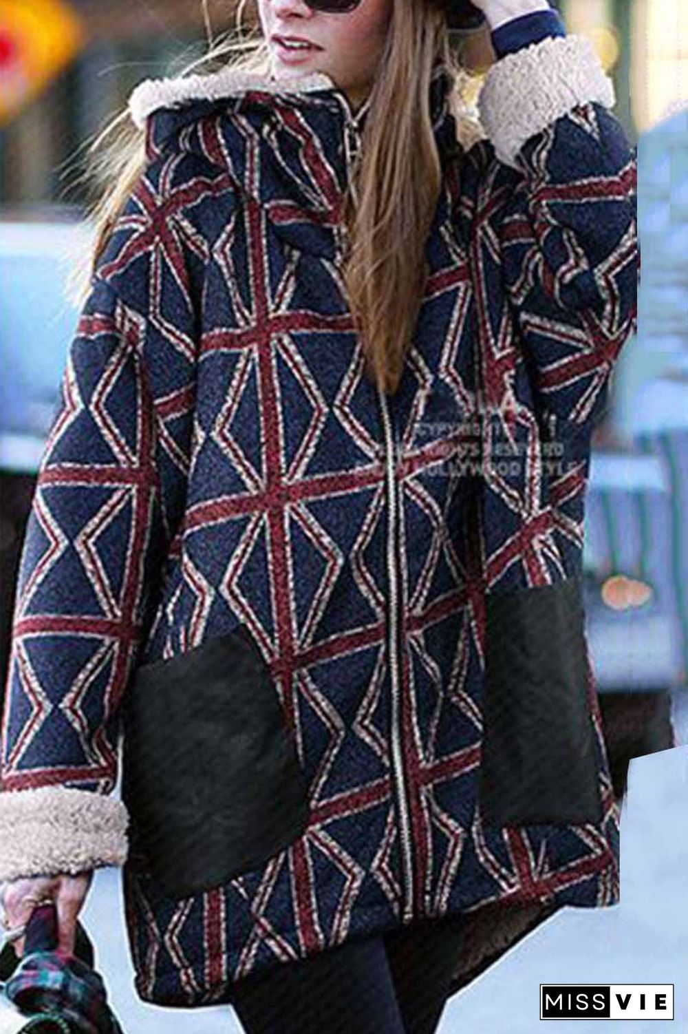 Hooded Plaid Contrast Cotton Coat