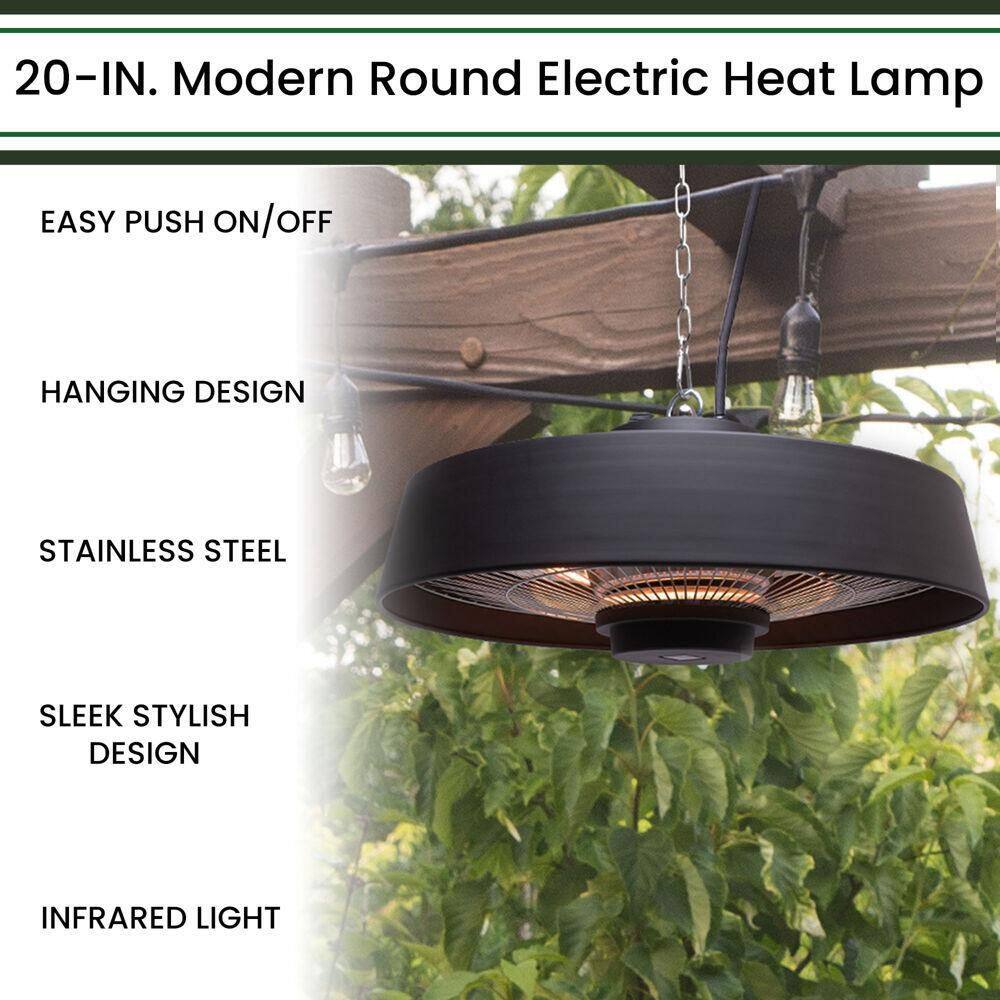 Hanover 1500W 20 in. Infrared Halogen Steel Round Electric Hanging Heat Lamp with Remote Control, Powerful Heating 52 Sq. Ft. HAN1054IC-BLK