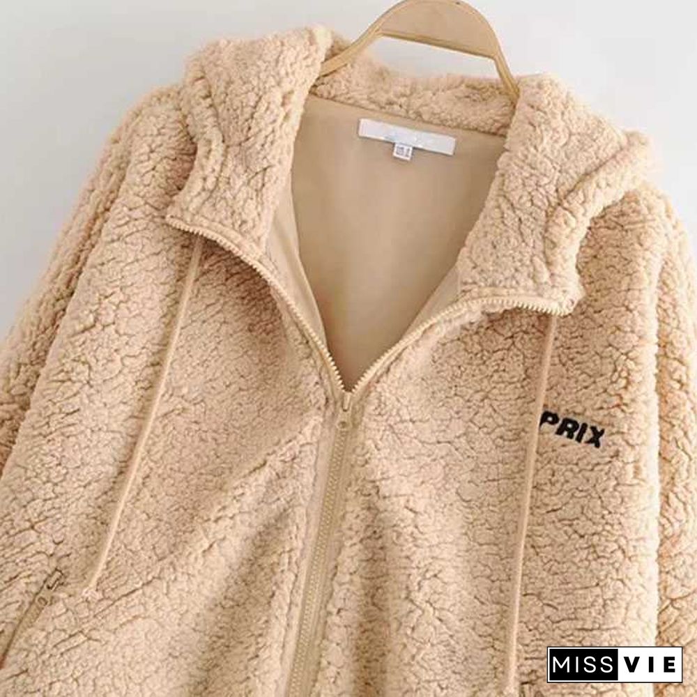 Bomber Fuzzy Warm Winter Jackets Hooded Teddy Coats