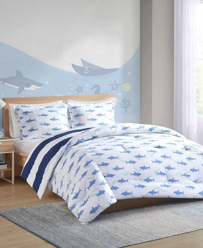 Urban Habitat Sammie Cotton Cabana Stripe Reversible 3-Piece Comforter Set with Shark Reverse， Twin