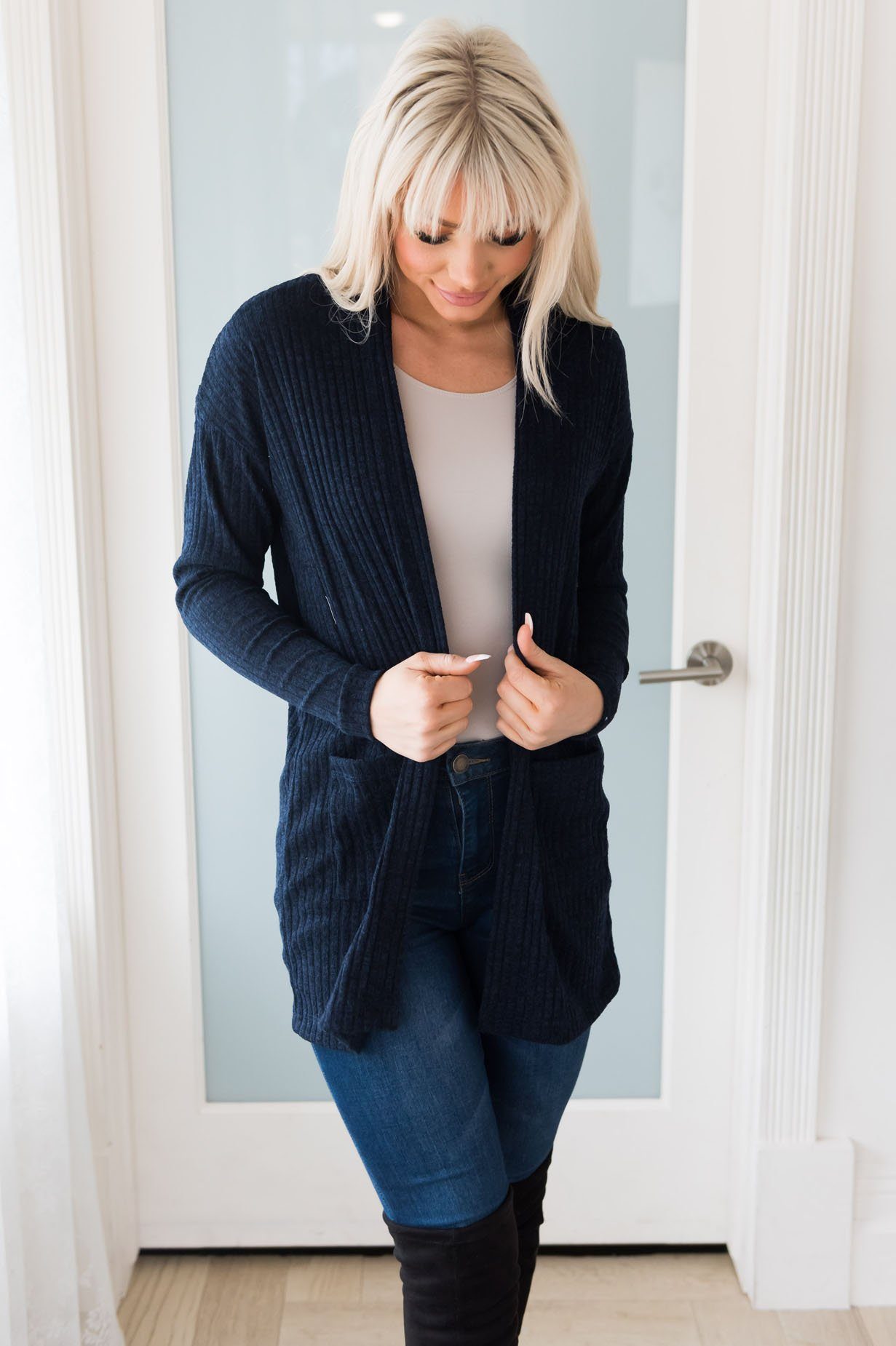 Spring Horizon Lightweight Modest Ribbed Cardigan