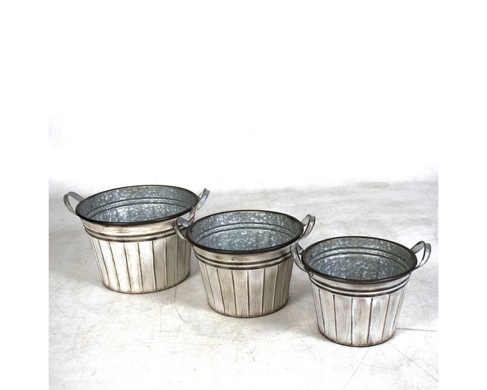 Backyard Expressions 3 Piece Metal Barrel Planter Set 909080