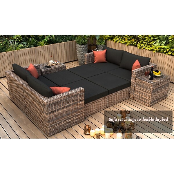 Convertible Sectional Conversation Set: 10Piece Outdoor Patio Furniture