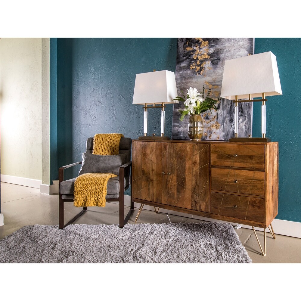 StyleCraft Sebastian Two Door  Three Drawer Credenza with Geometric Inlay Design and Hair Pin Legs