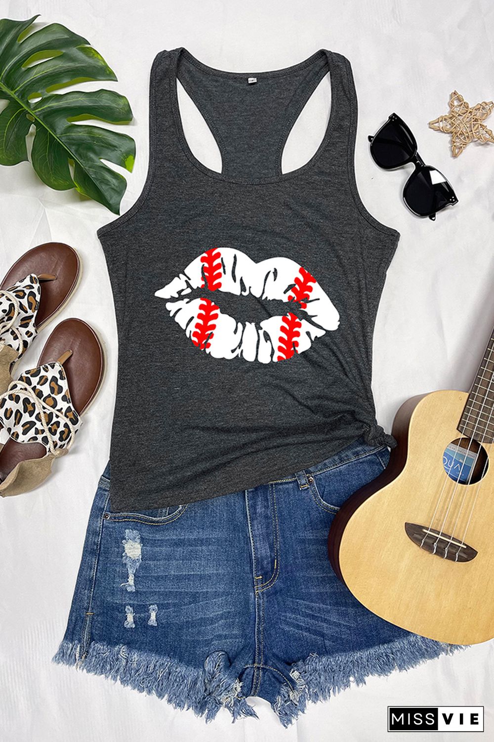 Kiss Lip Baseball Sleeveless Tank Top Wholesale