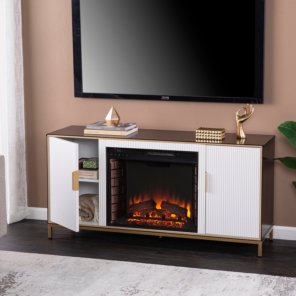 SEI Furniture Daltaire Contemporary Media TV Stand with Electric Fireplace Insert and Storage