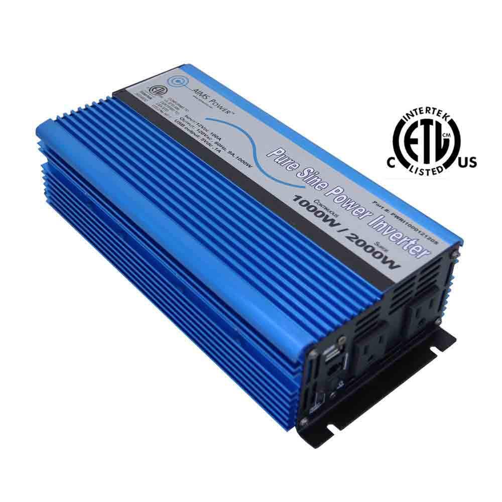 AIMS POWER 1000 Pure Sine Inverter 12-Volt DC to 120-Volt AC ETL Listed to UL 458 PWRI100012120S