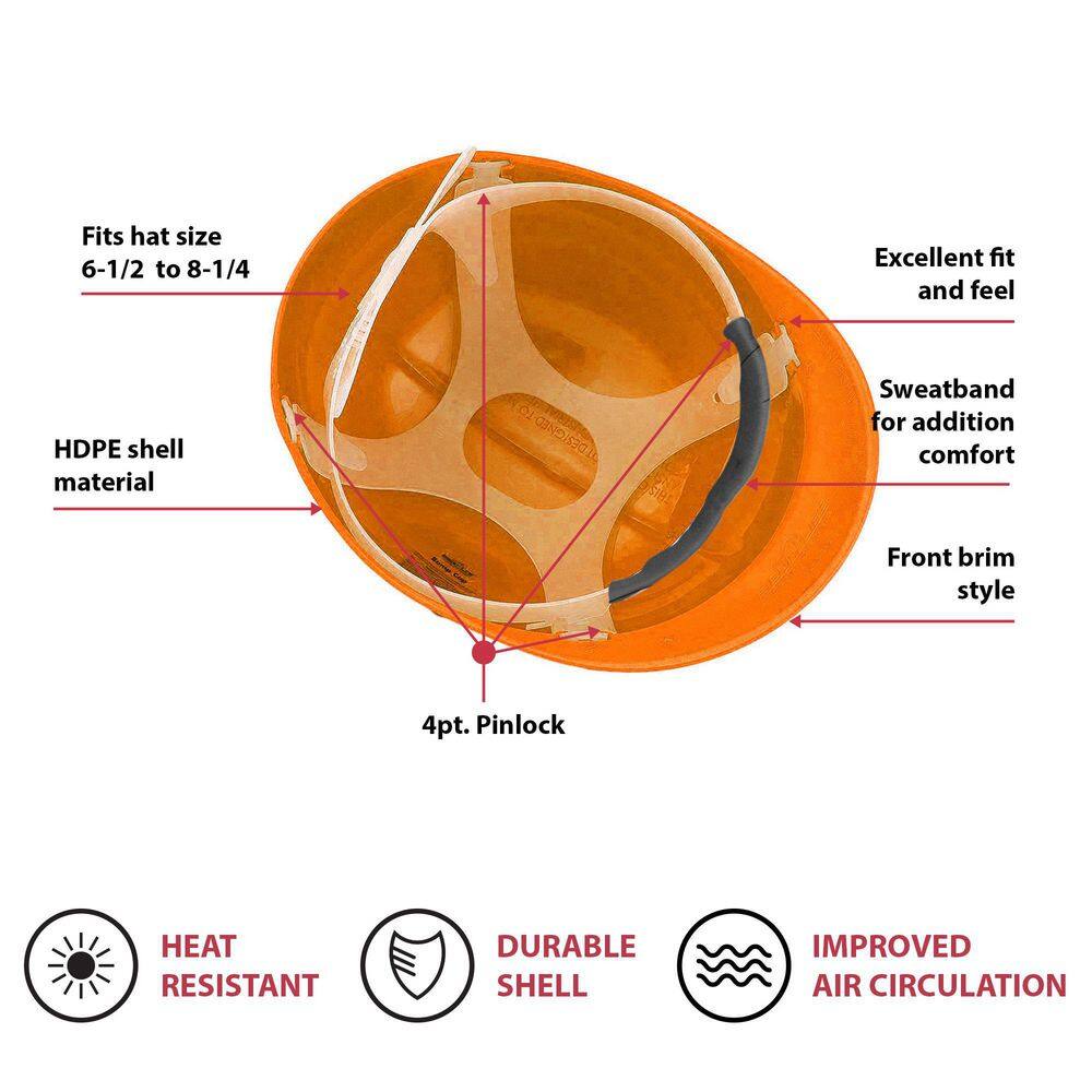 Safe Handler Orange HDPE Cap Style Bump Cap with 4 Point Pin Lock Suspension BIS-OBC-14-1