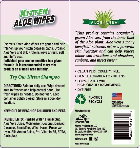 Espree Hypo-Allergenic Formula Aloe Vera Kitten Wipes