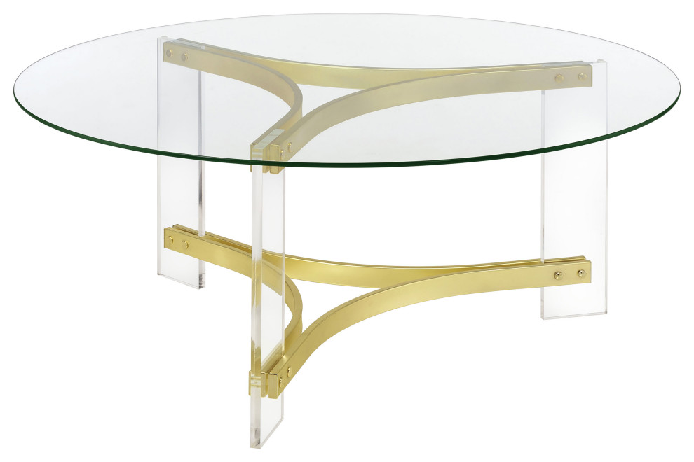 Janessa Round Glass Top Coffee Table With Acrylic Legs Clear and Matte Brass   Modern   Coffee Tables   by Modon  Houzz