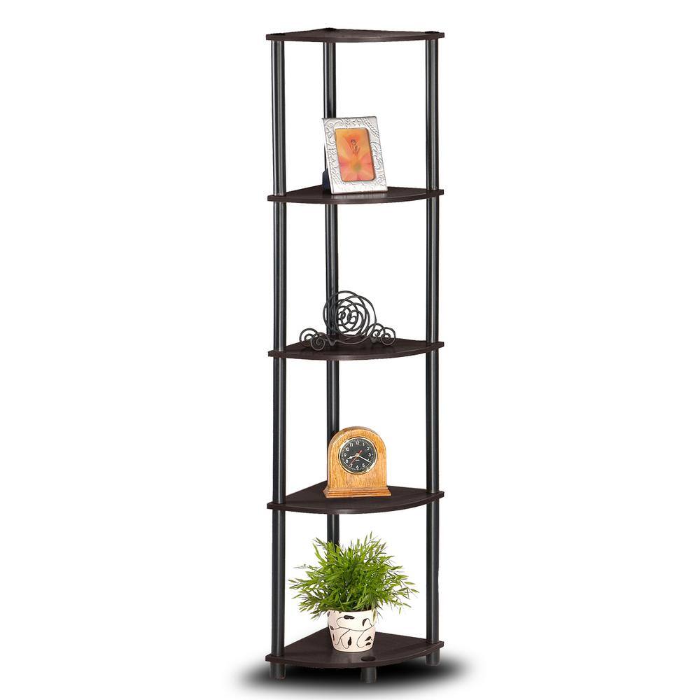 Furinno 57.7 in. BlackEspresso Plastic 5-shelf Corner Bookcase with Open Storage 99811EXBK