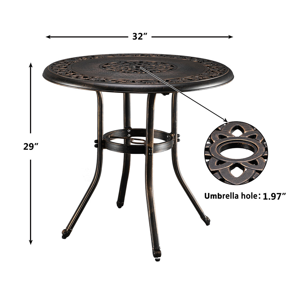 Zimtown 32" Patio Table with Umbrella Hole, Outdoor Round Cast Aluminum Bistro Table -Bronze