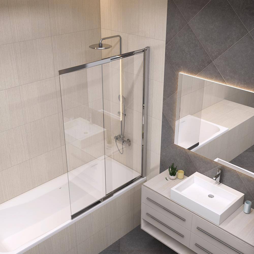 AE Barbados 39-38 in. x 55-18 in. Framed Sliding and Pivoting Bathtub Door in Polished Chrome without Handle 240195