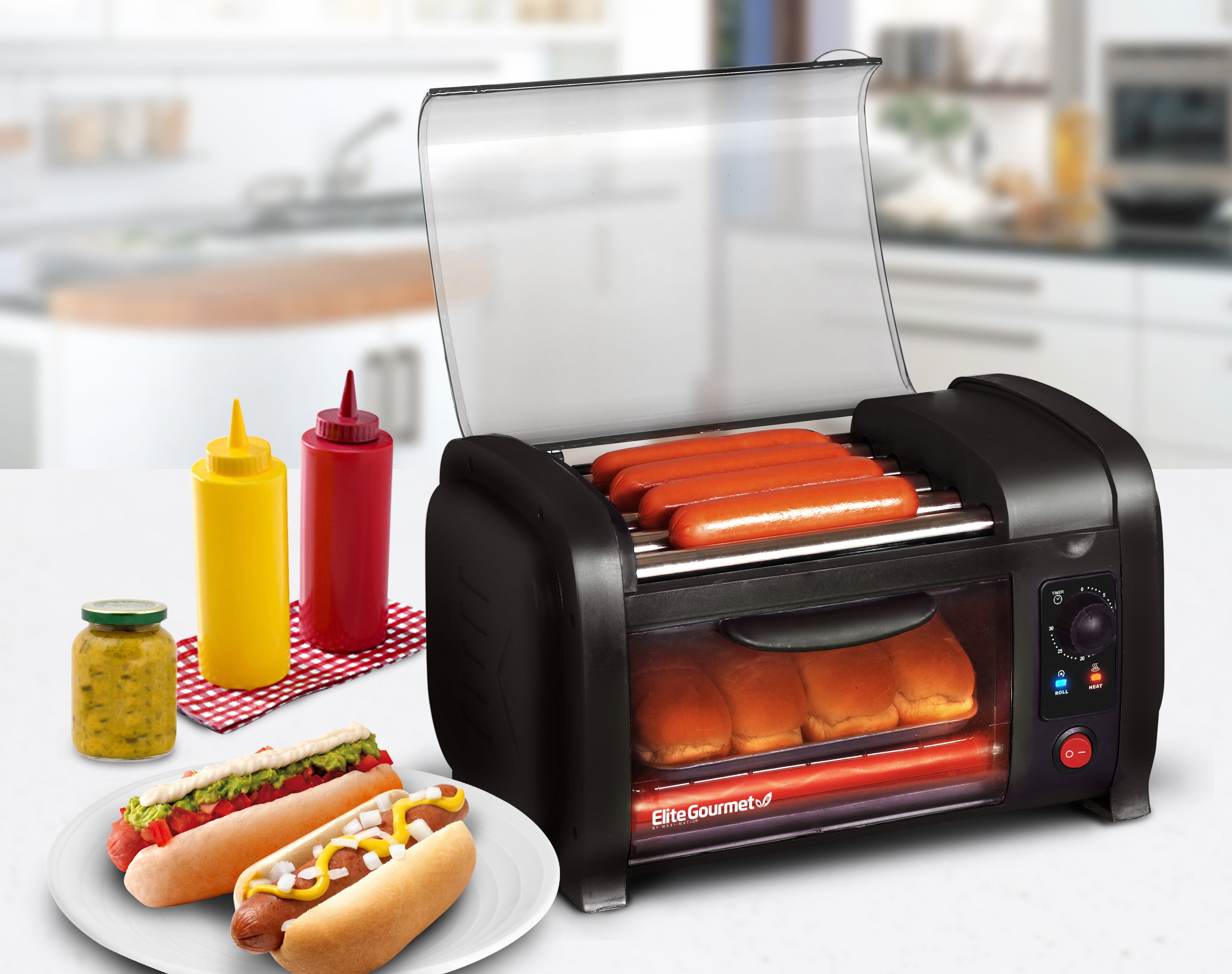 Elite by Maxi Matic Cuisine EHD-051B Hot Dog Roller and Toaster Oven, black